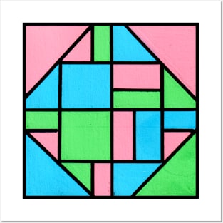 Pink Blue Green Geometric Abstract Acrylic Painting Posters and Art